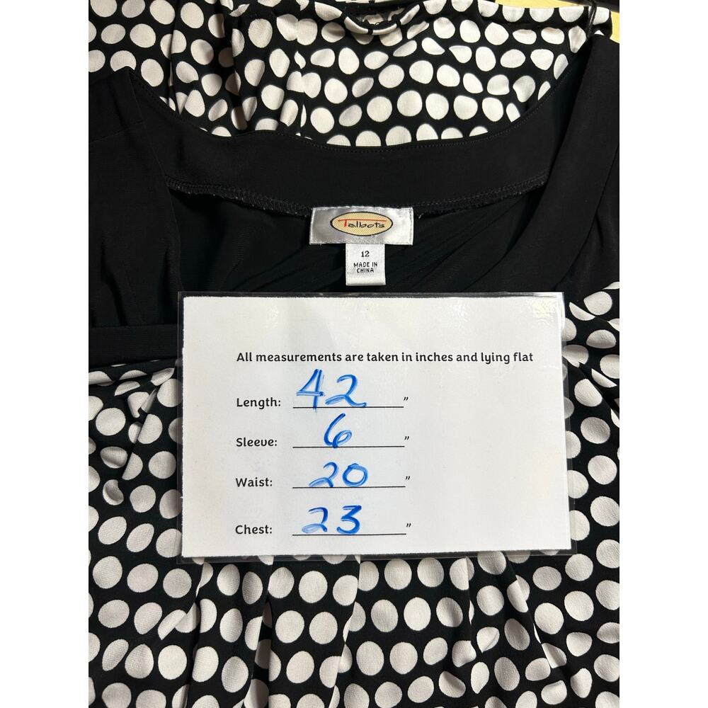 Talbots Black White Polka Belted Midi Dress Size 12 - Picture 9 of 9